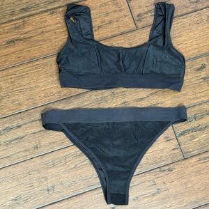 Frankie's Bikinis Black Ribbed Bikini Set Connor Top L Sara Bottom XL